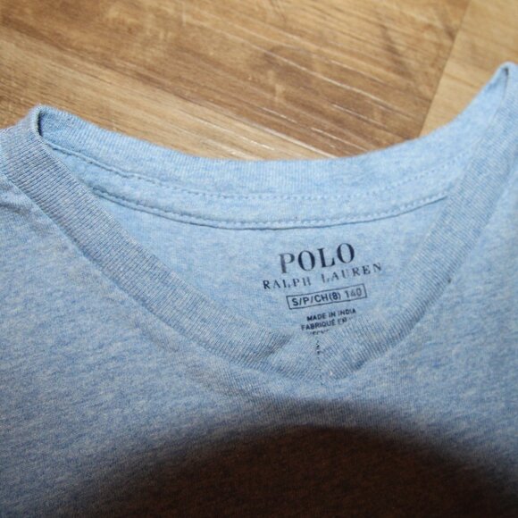 Boy's POLO Ralph Lauren Size 8 SMALL Heathered Blue V-Neck Tee - Picture 3 of 3